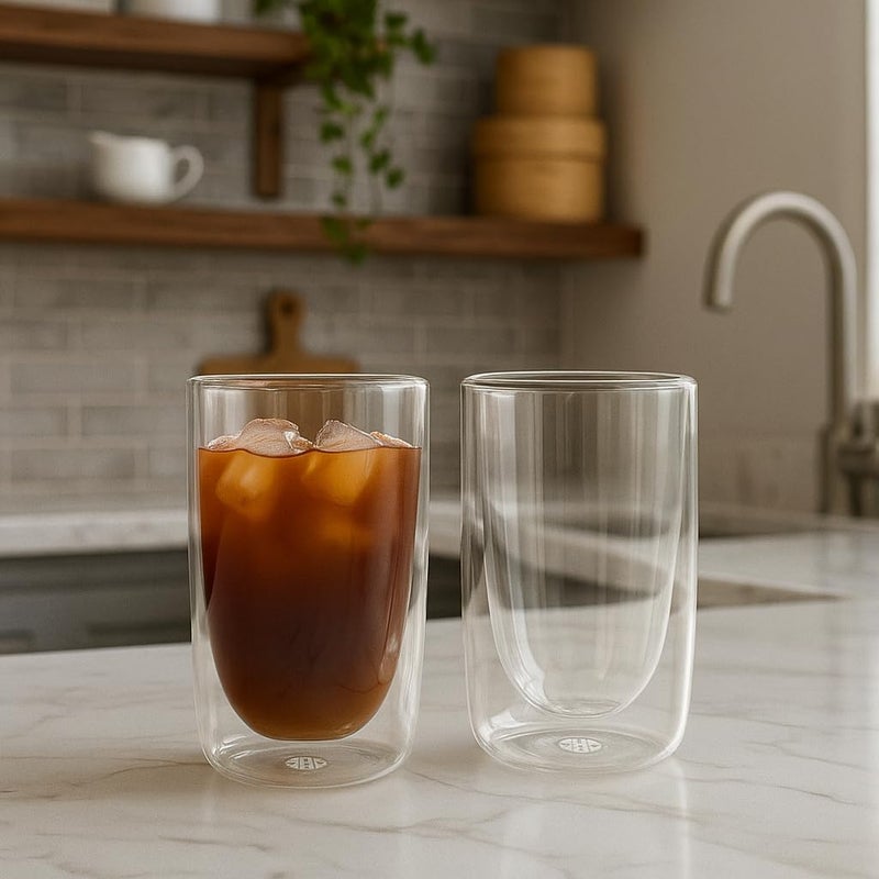 BS B&S Double Wall Glass Set of 2 – 350ml Insulated Borosilicate Cups for Coffee, Tea & Juices - Image 1