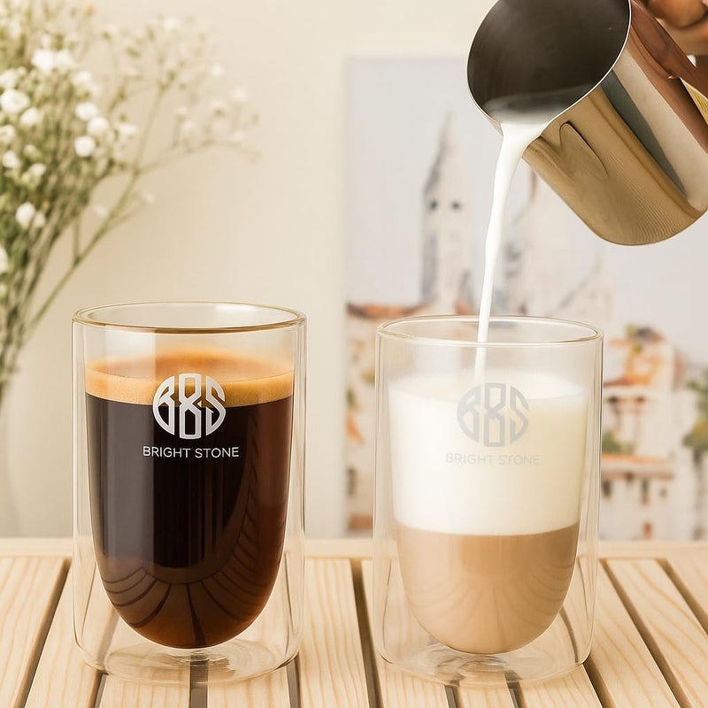 BS B&S Double Wall Glass Set of 2 – 350ml Insulated Borosilicate Cups for Coffee, Tea & Juices - Image 4