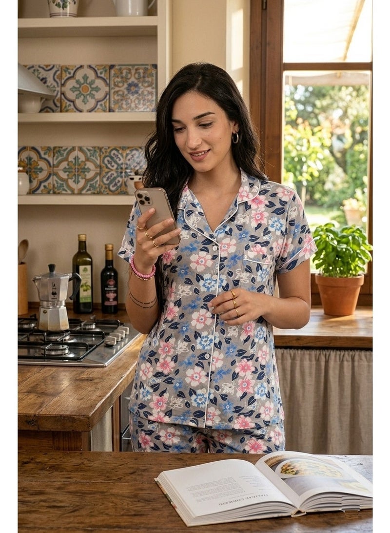 طقم بيجامة قطنية 100% كلاسيكية نسائية  - ملابس نوم صيفية ناعمة ومريحة - Image 5