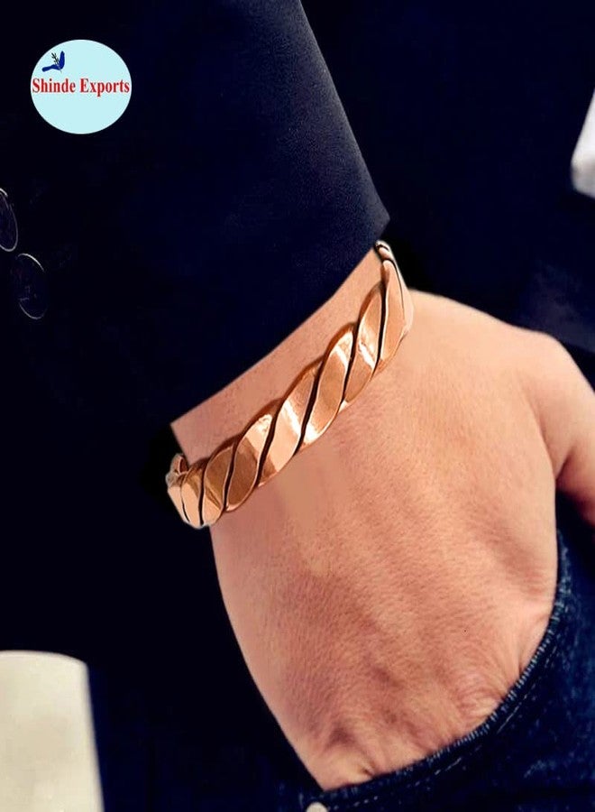 SHINDE EXPORTS pure copper kada for men/copper kada/copper bracelet for men pure (heavy twisted flat copper kada) - Image 3