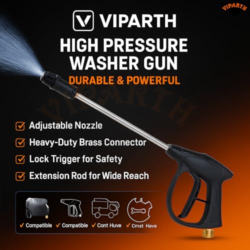 Viparth High Pressure Car Washer Gun with Adjustable Nozzle | Heavy Duty Spray Gun with Lock Trigger & Extension Rod | Suitable for Every Pressure Washer | Universal Fitting | M22 - Image 4