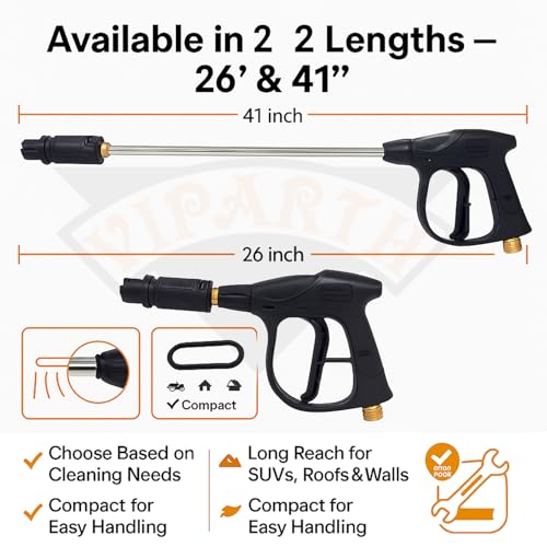 Viparth High Pressure Car Washer Gun with Adjustable Nozzle | Heavy Duty Spray Gun with Lock Trigger & Extension Rod | Suitable for Every Pressure Washer | Universal Fitting | M22 - Image 3