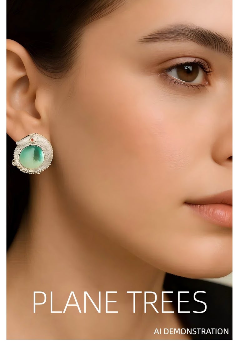 PLANE TREES Crocodile Orb Stud Earrings – Emerald Green Stone with Crystal Details – Artistic Statement Jewelry for Women - Image 3