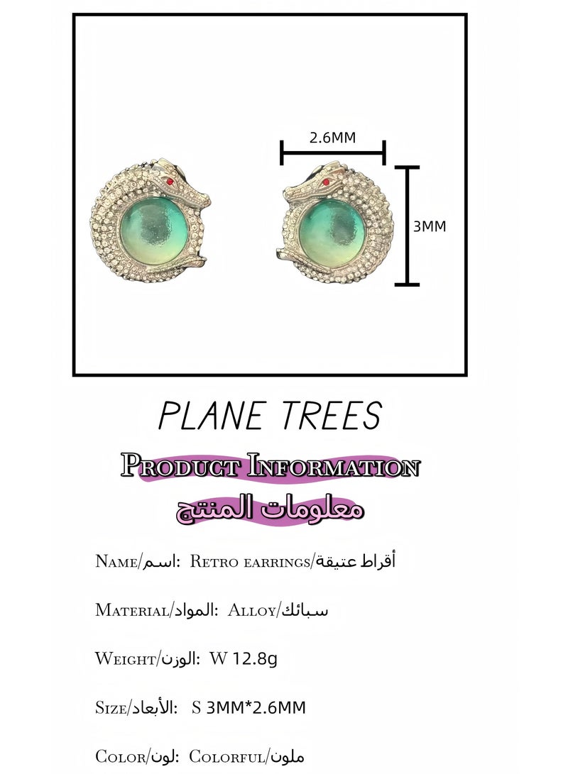 PLANE TREES Crocodile Orb Stud Earrings – Emerald Green Stone with Crystal Details – Artistic Statement Jewelry for Women - Image 4