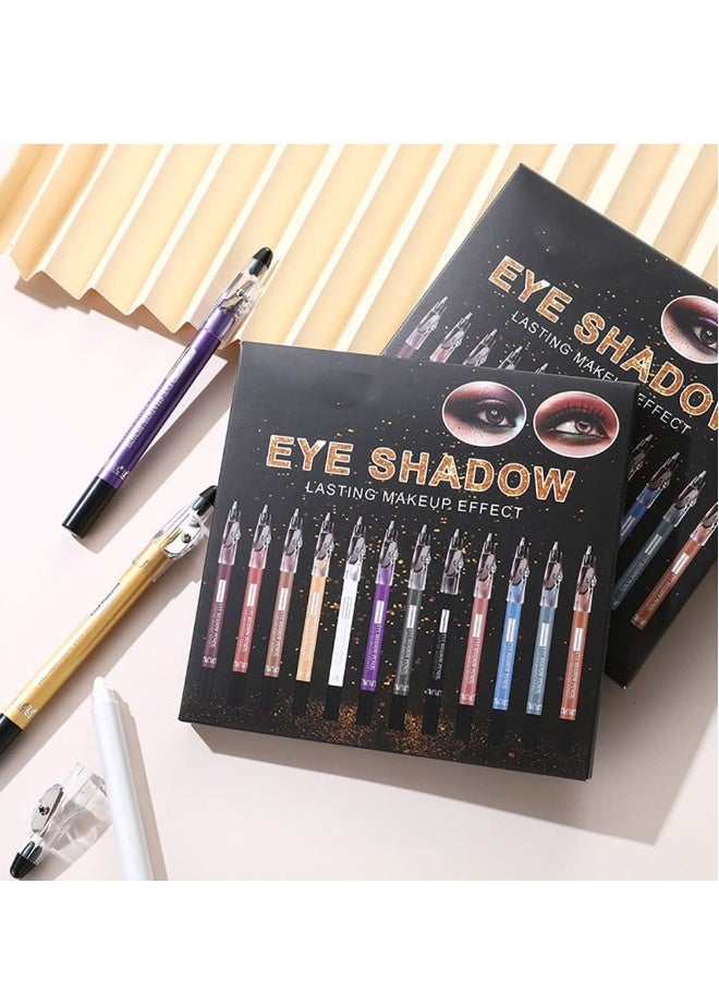 Generic Eyeshadow Stick Set, 12 Pcs Matte Eyeshadow Stick Set with Sharpener Cap, Long Lasting Pearly Sparkle Glitter Eyeshadow Pencil for Women, Girl, Show Makeup - Image 4