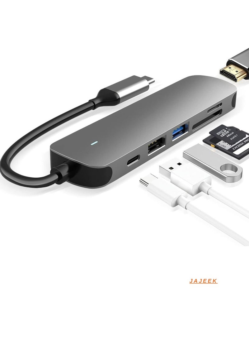 JAJEEK 6-in-1 USB C Hub with USB 3.0, 4K HDMI, USB C PD, SD/TF Card Reader – Compact Docking Station for MacBook Pro, MacBook Air & Type-C Laptops – Fast Charging, High-Resolution Display, Seamless Data Transfer - Image 1