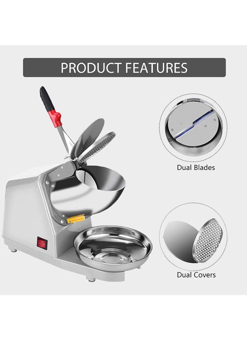 Rock Pow Electric Dual Blades Ice Crusher Shaver Snow Cone Maker Machine Silver 64kg/hr for Home and Commerical Use  - Image 5