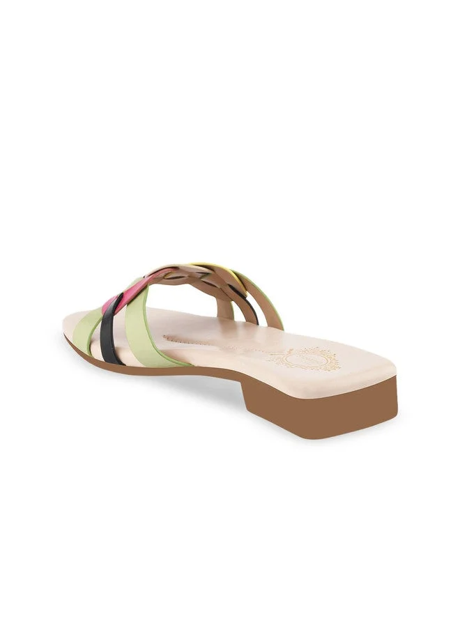 شوتوبيا Shoetopia Women’s  Flat Sandals – ful Braided Strap, Square Toe Slip-On Casual comfortable Summer Flats