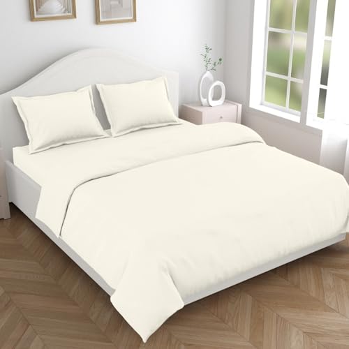Haus & Kinder King Size bedsheets for Flat Bed, 300 TC, 100% Cotton, 108 * 108 inches, 2 Pillow Covers, Plan Bedsheets, Ivory. Fits Your Floral Home décor Needs, for Everyday use. - Image 4