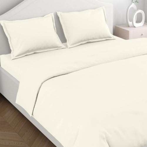 Haus & Kinder King Size bedsheets for Flat Bed, 300 TC, 100% Cotton, 108 * 108 inches, 2 Pillow Covers, Plan Bedsheets, Ivory. Fits Your Floral Home décor Needs, for Everyday use. - Image 1