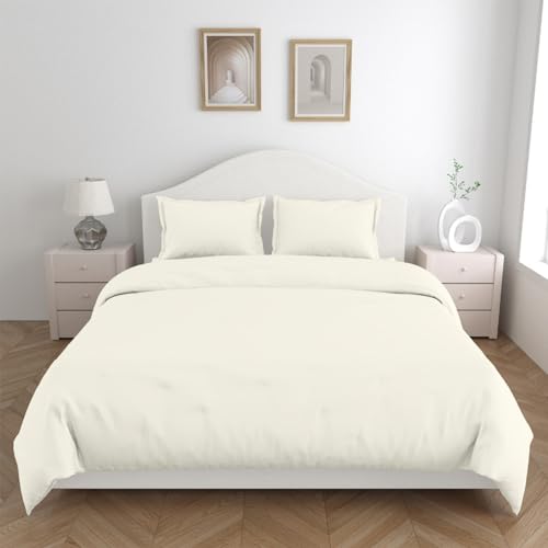 Haus & Kinder King Size bedsheets for Flat Bed, 300 TC, 100% Cotton, 108 * 108 inches, 2 Pillow Covers, Plan Bedsheets, Ivory. Fits Your Floral Home décor Needs, for Everyday use. - Image 3