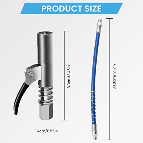 STHIRA® Grease Gun Coupler, Strong Lock Release Grease Coupler with 12" Spring Flex Hose, 12000 PSI Quick Release Metal Grease Gun Couplers Compatible with All Grease Guns 1/8" NPT Grease Gun Fitting - Image 2