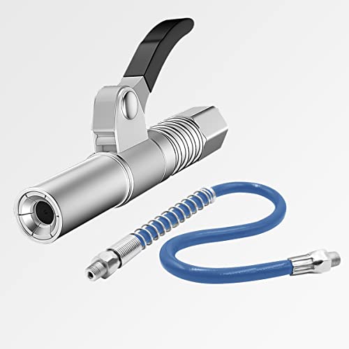 STHIRA® Grease Gun Coupler, Strong Lock Release Grease Coupler with 12" Spring Flex Hose, 12000 PSI Quick Release Metal Grease Gun Couplers Compatible with All Grease Guns 1/8" NPT Grease Gun Fitting - Image 1