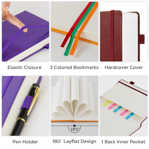 FOCUS DAY 3 Pack Lined Journal Notebooks, A5 Thick Notebook Journal Set for Work Writing, 320 Pages Hardcover Leather Bound Notebook Bulk for Women Men Office School, 5.7'' X 8.4'', Multicolor - Image 2