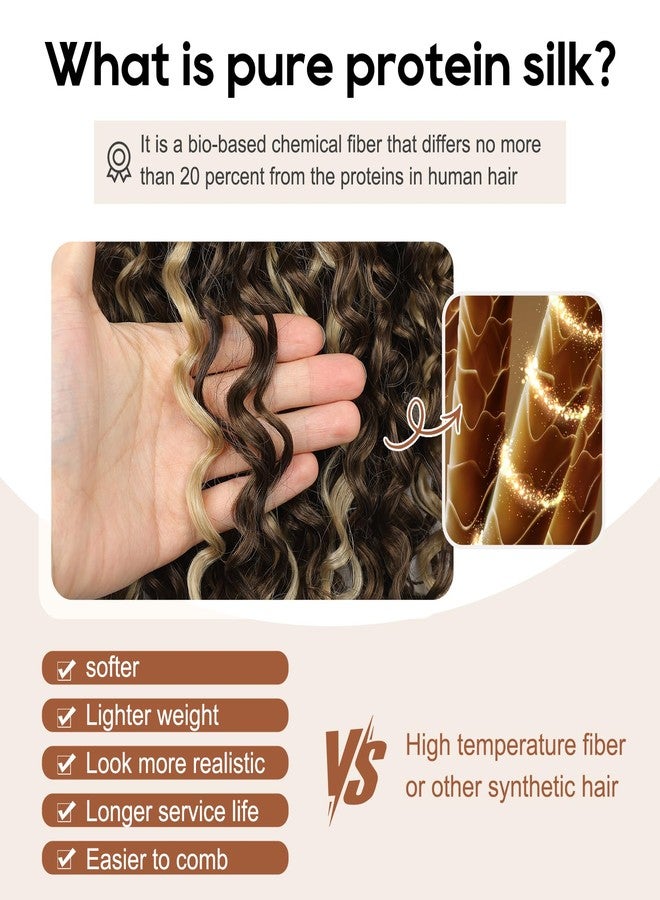 Flufymooz 4PC Clip in Hair Extensions, 14 Inch 100％ Pure Protein Silk Short Hairpiece Deep Curly Wavy Hair Extensions Clip in Natural Soft Hairpiece for Women-Medium Brown Ash Blonde Highlight - Image 2