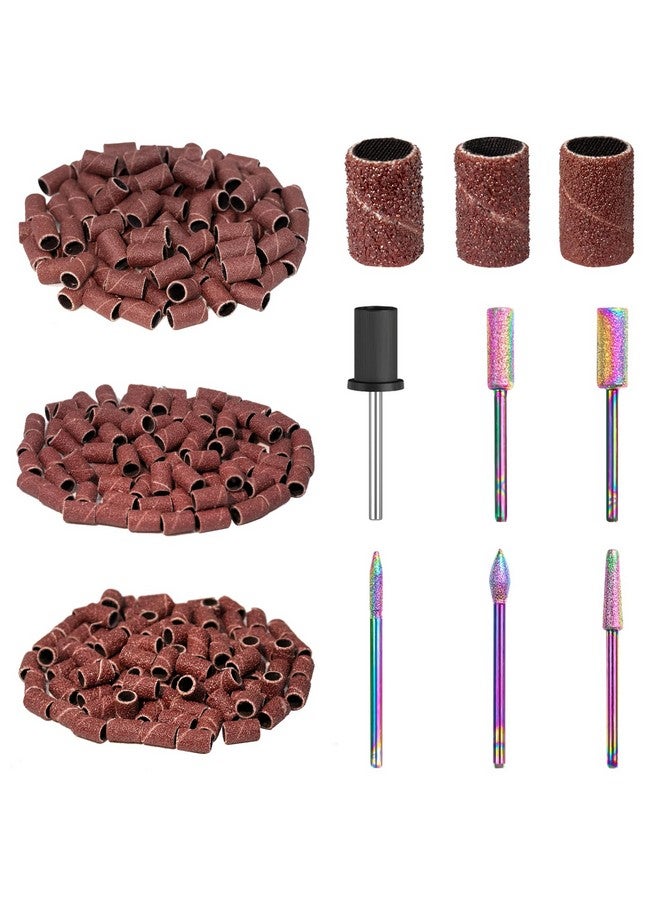 Subay Nail Drill Bits Set 6Pcs Colored 332 Nail Bits For Efile Nail Drill 300Pcs Sanding Bands 80120180 Grit For Acrylic Gel Dip Powder Nails And Manicure Pedicure - Image 1