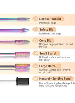 Subay Nail Drill Bits Set 6Pcs Colored 332 Nail Bits For Efile Nail Drill 300Pcs Sanding Bands 80120180 Grit For Acrylic Gel Dip Powder Nails And Manicure Pedicure  - Image 3