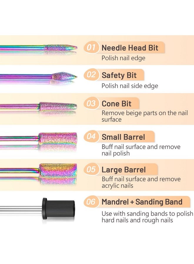 Subay Nail Drill Bits Set 6Pcs Colored 332 Nail Bits For Efile Nail Drill 300Pcs Sanding Bands 80120180 Grit For Acrylic Gel Dip Powder Nails And Manicure Pedicure - Image 3