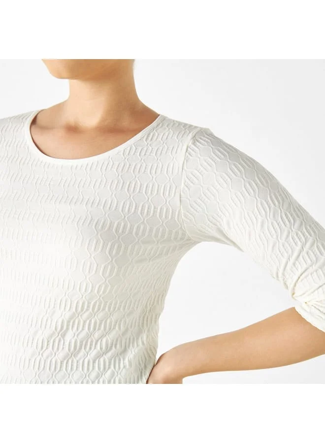2Xtremz 2Xtremz Textured Round Neck T-shirt with 3/4 Sleeves