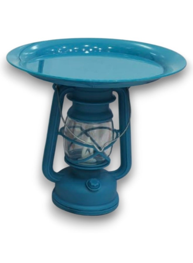 HD Ramadan Mini Lantern With Plate For Dates And Snacks Elegant Design Blue 25cm - Image 1