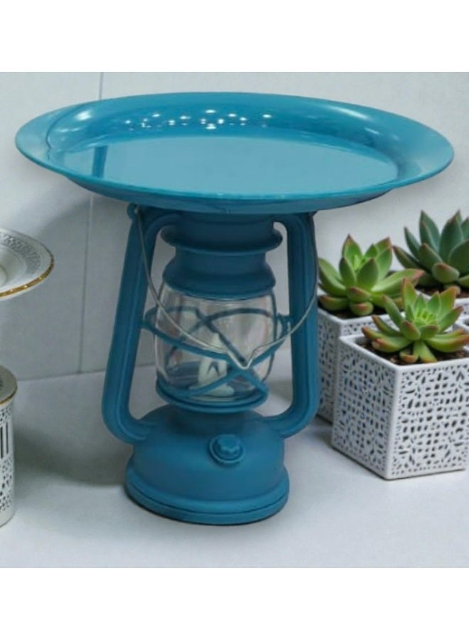 HD Ramadan Mini Lantern With Plate For Dates And Snacks Elegant Design Blue 25cm - Image 2