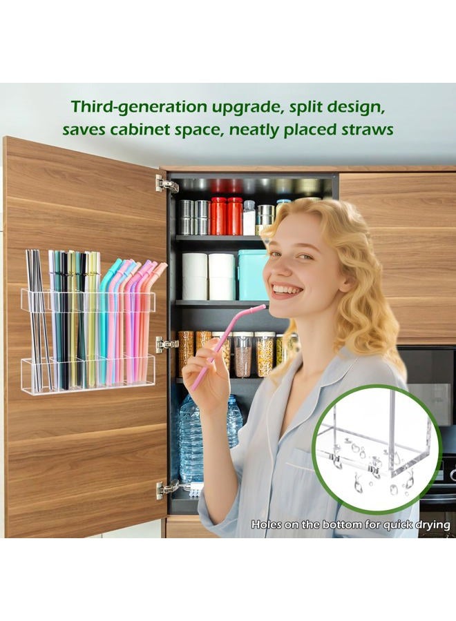 Silcpall 9.5” Large Acrylic Straw Holder for Cabinet Door - Ultra Sticky Adhesive Squares, Reusable Adjustable Organizer for Straws, Fits Kitchen Counter, Cupboard, Storage Dispenser（Transparent） (1 PACK) - Image 4