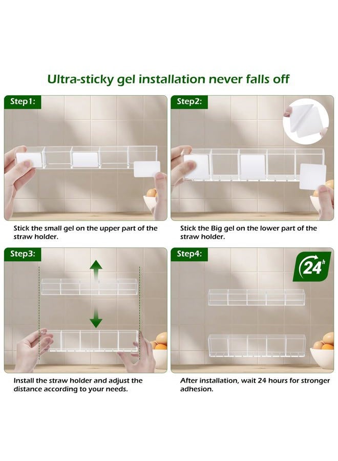 Silcpall 9.5” Large Acrylic Straw Holder for Cabinet Door - Ultra Sticky Adhesive Squares, Reusable Adjustable Organizer for Straws, Fits Kitchen Counter, Cupboard, Storage Dispenser（Transparent） (1 PACK) - Image 3