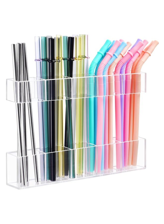 Silcpall 9.5” Large Acrylic Straw Holder for Cabinet Door - Ultra Sticky Adhesive Squares, Reusable Adjustable Organizer for Straws, Fits Kitchen Counter, Cupboard, Storage Dispenser（Transparent） (1 PACK) - Image 1