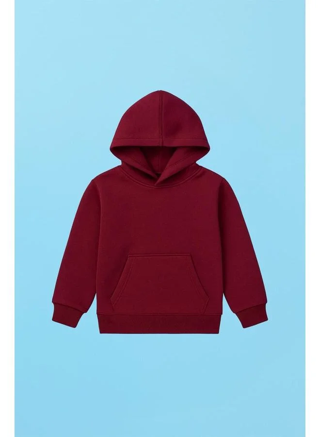 Perendi Unisex Hooded Kangaroo Pocket Ribbed Winter Sweatshirt - Burgundy.