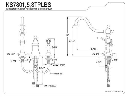 Kingston Brass KS7805TPLBS Templeton Widespread Kitchen Faucet with Brass Sprayer, Oil Rubbed Bronze, 8-Inch Center , Oil-Rubbed Bronze - Image 2