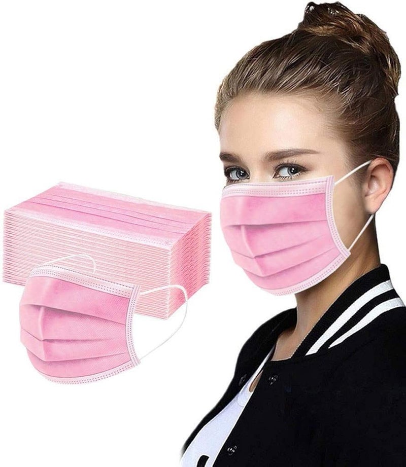 woobles 50Pcs Disposable Face Masks for Adults Women 3-layer Anti-fog Disposable Face Masks Full Face Protection Watermelon Red - Image 2