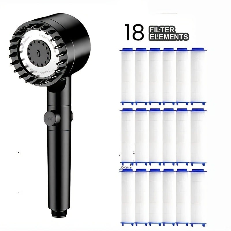LDQ 3-Mode Massage Showerhead with Filter Function, 18 Replacement Filters, Wall-Mounted, No Electricity Needed, Modern Bathroom Accessory, High-Quality Material, Polished Finish, Round Shape, ABS Durable, for Shower Use