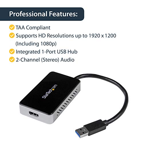 StarTech.com USB 3.0 to HDMI Adapter w/ 1x USB, HDMI Monitor Converter for Windows, TAA (no support for macOS/ChromeOS/Linux) - Image 4
