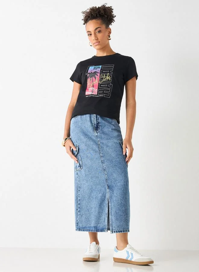 سبلاش فيڤ تيشيرت بياقة مستديرة وطبعة جرافيك وأكمام قصيرة