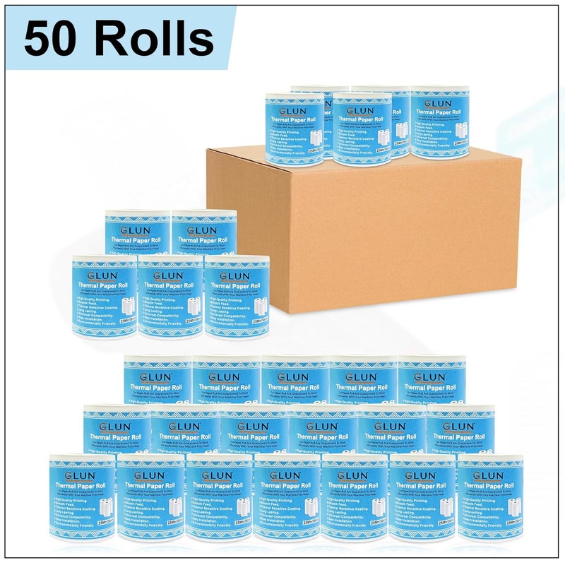 GLUN® ® لفات ورق حراري لإيصالات نقاط البيع، عبوة من 50 لفة بحجم 58 مم (2 بوصة) × 25 متر - Image 2