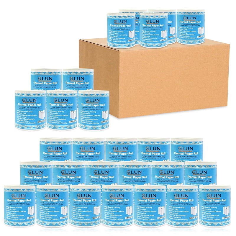 GLUN® ® لفات ورق حراري لإيصالات نقاط البيع، عبوة من 50 لفة بحجم 58 مم (2 بوصة) × 25 متر - Image 1