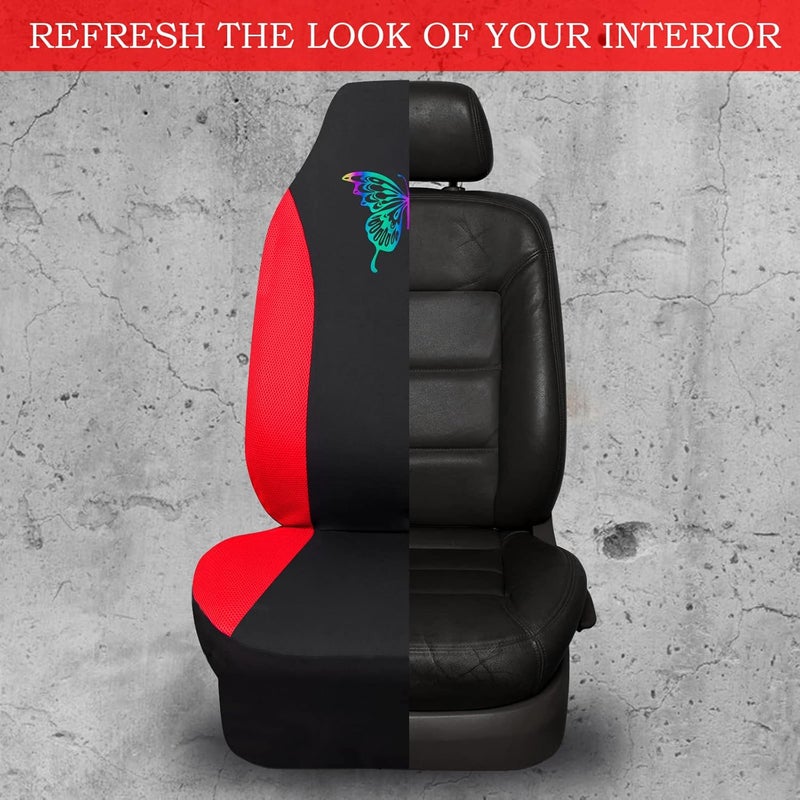 CAR PASS Red 3D Air Mesh Front Seat Covers with Reflective Colorful Butterfly Design, Airbag Compatible, Universal Fit for Cars, Trucks, SUVs - Image 4