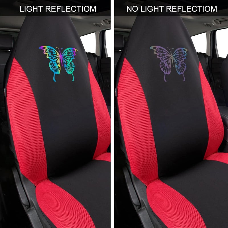 CAR PASS Red 3D Air Mesh Front Seat Covers with Reflective Colorful Butterfly Design, Airbag Compatible, Universal Fit for Cars, Trucks, SUVs - Image 2