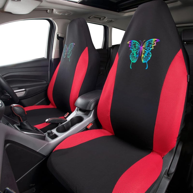 CAR PASS Red 3D Air Mesh Front Seat Covers with Reflective Colorful Butterfly Design, Airbag Compatible, Universal Fit for Cars, Trucks, SUVs - Image 5