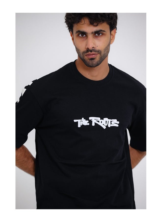 WHITE RABBIT "The Roots" Printed Short Sleeves Black T-Shirt  - Image 4