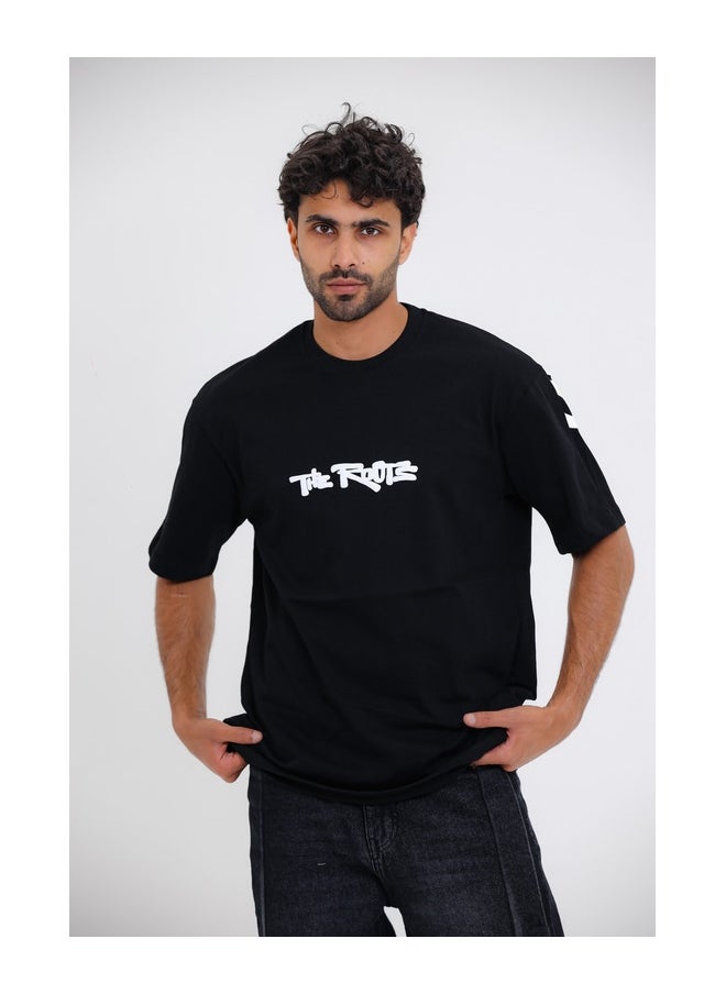 WHITE RABBIT "The Roots" Printed Short Sleeves Black T-Shirt  - Image 1