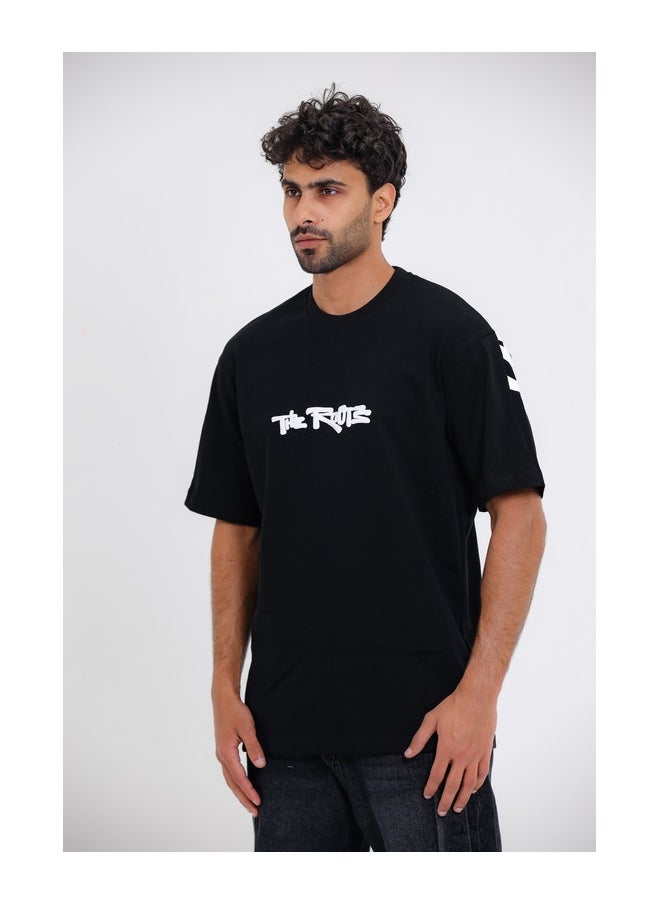 WHITE RABBIT "The Roots" Printed Short Sleeves Black T-Shirt  - Image 3