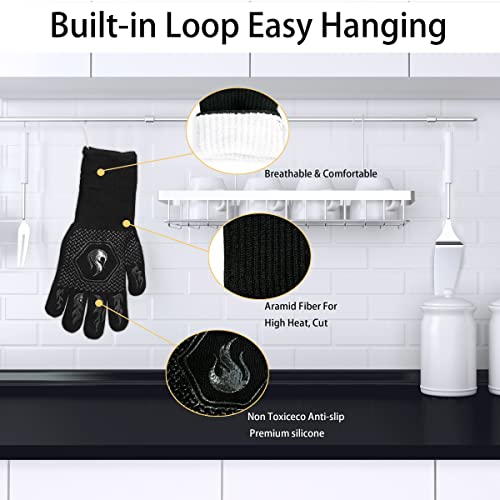 DKHDBD BBQ Fireproof Gloves, Grill Cut-Resistant Gloves 1472°F Heat Resistant Gloves, Non-Slip Silicone Oven Gloves, Kitchen Safe Cooking Gloves for Oven Mitts,Barbecue,Cooking, Frying,13.5 Inch-Black - Image 3