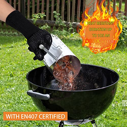 DKHDBD BBQ Fireproof Gloves, Grill Cut-Resistant Gloves 1472°F Heat Resistant Gloves, Non-Slip Silicone Oven Gloves, Kitchen Safe Cooking Gloves for Oven Mitts,Barbecue,Cooking, Frying,13.5 Inch-Black - Image 4