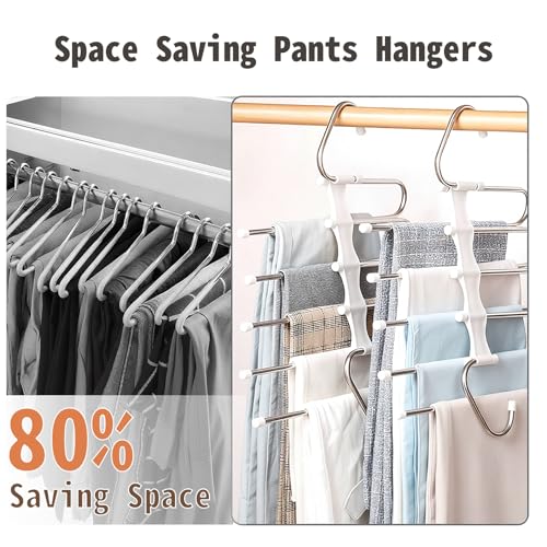 Zylkorb Pants Hangers Space Saving 5 Tier - 2 Pack Closet Organizers and Storage Closet Organizer,Anti-Slip Design,Closet Organizers and Storage for Pants Jeans Skirts Scarf Legging - Image 2