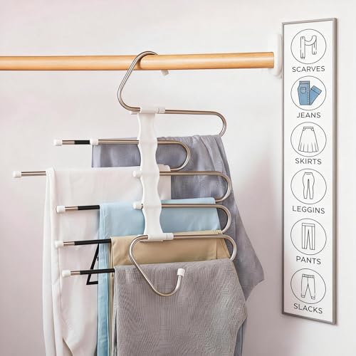 Zylkorb Pants Hangers Space Saving 5 Tier - 2 Pack Closet Organizers and Storage Closet Organizer,Anti-Slip Design,Closet Organizers and Storage for Pants Jeans Skirts Scarf Legging - Image 3