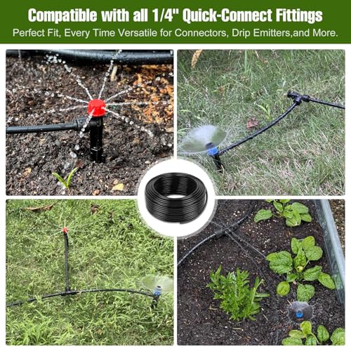 Spalolen 100FT 1/4 Inch Drip Irrigation Tubing with 10 Pack Push-to-Connect 1/4" Tee Connectors, Distribution Drip Line Hose & Universal Tee Fitting, for Drip Irrigation Parts or Drip System and Misting System - Image 5