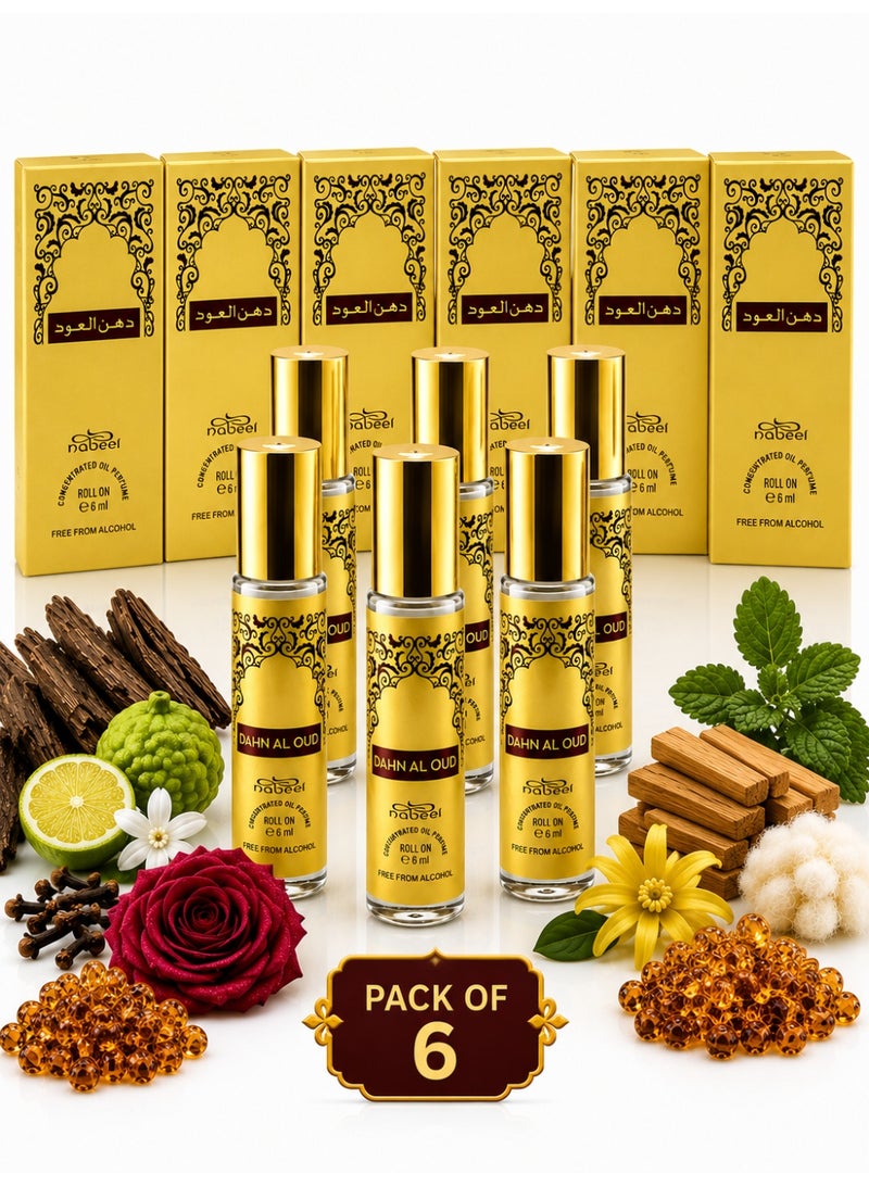 Nabeel Pack of 6 Nabeel Dahn Al Oud Alcohol-Free Roll-On Perfume Oil 6ml - Image 1