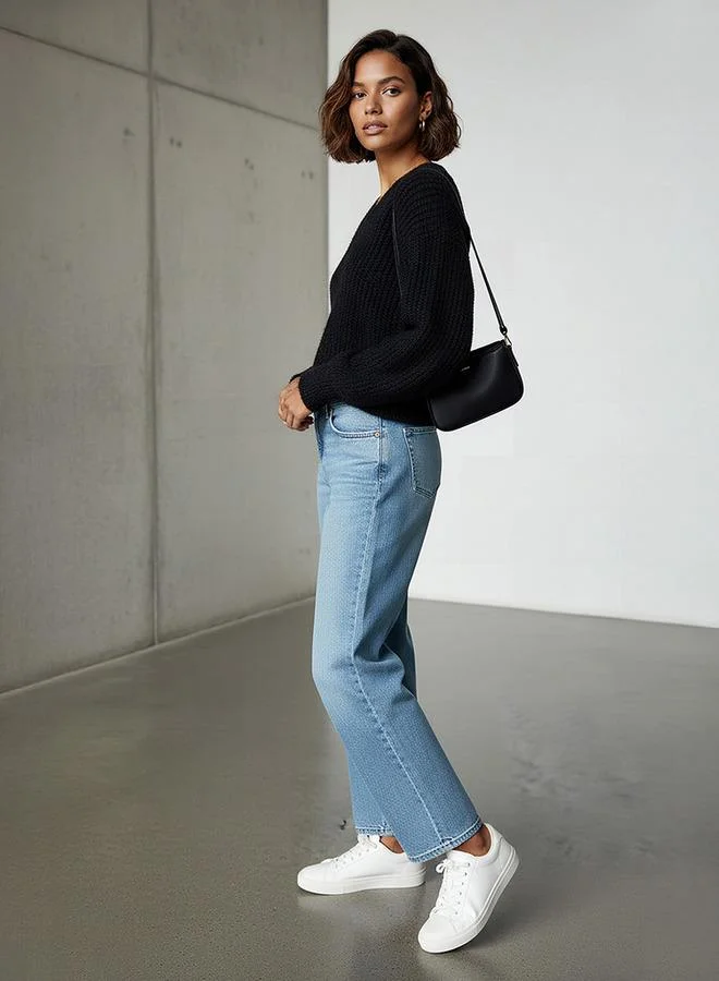 Splash FAV Textured V-neck Sweater with Long Sleeves