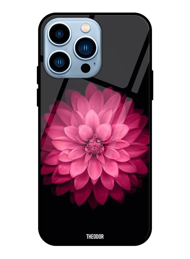 Theodor Protective Tempered Glass Case Cover For Apple iPhone 13 Pro Pink Flower At Center - Image 1